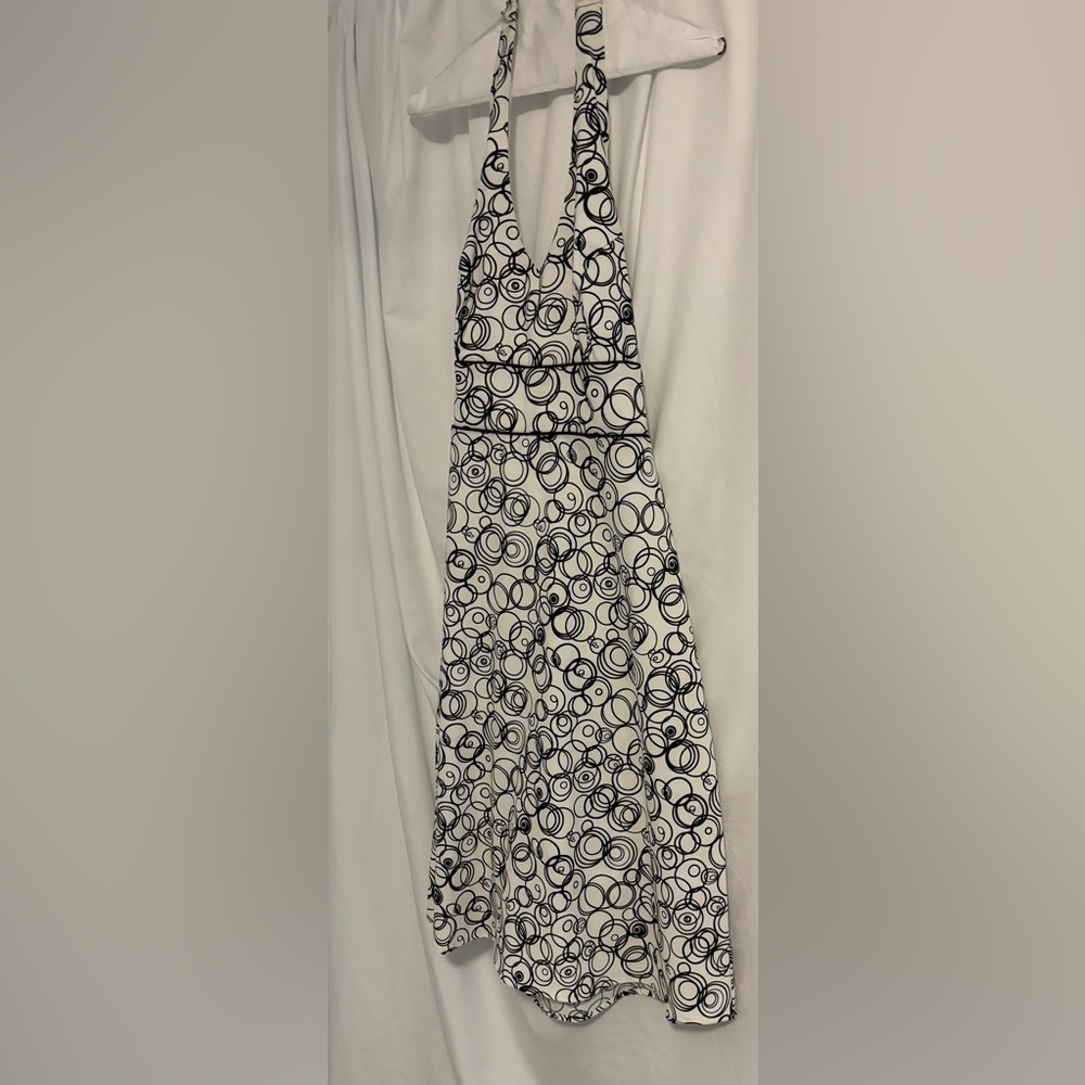 AB Studio Black & White Geometric Halter A-Line Dress – Size 10